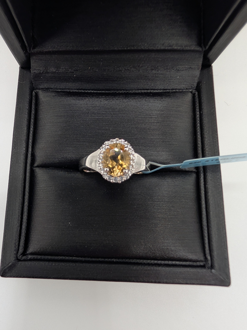 Quintessence Jewelry 925 Sterling Silver Oval Citrine Halo Ring Size 7 New
